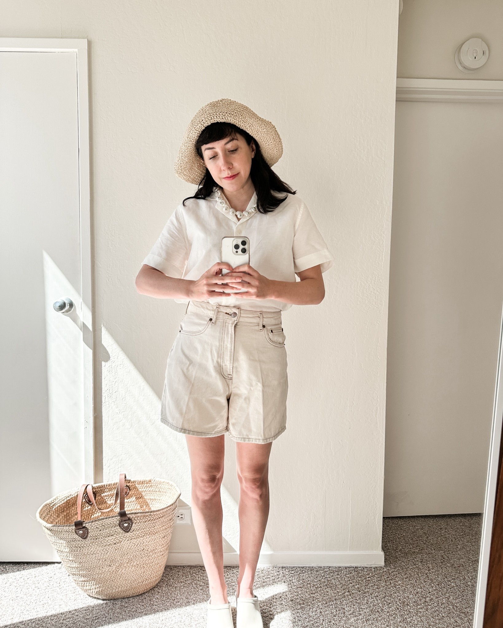 A neutral summer look I’ve been wearing! A new Uniqlo white blouse runs a bit large so I sized down (also got in two other colors). These Everlane shorts are a classic in my closet and my straw hat is from Amazon! Seashell necklace from Etsy is one my favorite purchases this summerr

#LTKSeasonal #LTKFindsUnder50