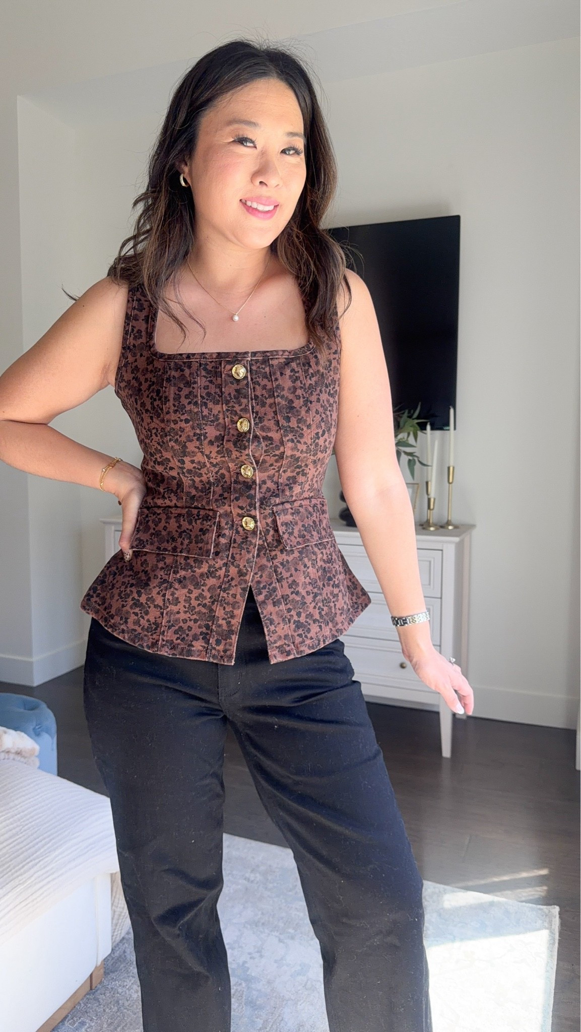 Walmart fall tops // fall fashion Brown Peplum: Medium Green Button Down Top: Small Brown Rose Vest: Small Embroidered top: Small Grey Scalloped Vest: Small Mock Neck Peplum: Small Barrel Denim: 6 Short

#LTKgrwm