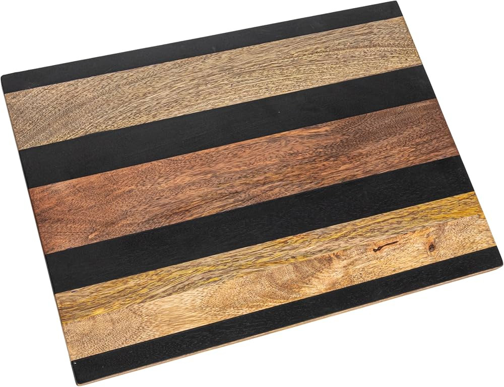 Bloomingville Rectangular Mango Wood Cheese and Cutting Board with Stripes, Natural and Black | Amazon (US)