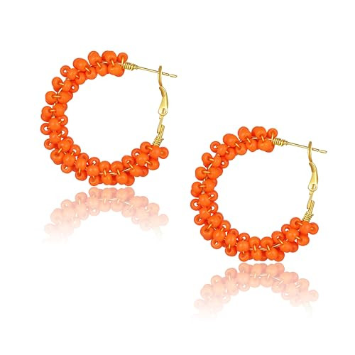 Colorful Fun Beaded Earrings for Women\uff0cBoho Flower Hoop Earrings\uff0cExquisite Handmade Bea... | Amazon (US)