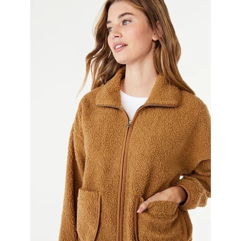 Free Assembly Women's Patch Pocket Mixy Teddy Fleece Jacket, Sizes XS-XXL - Walmart.com | Walmart (US)