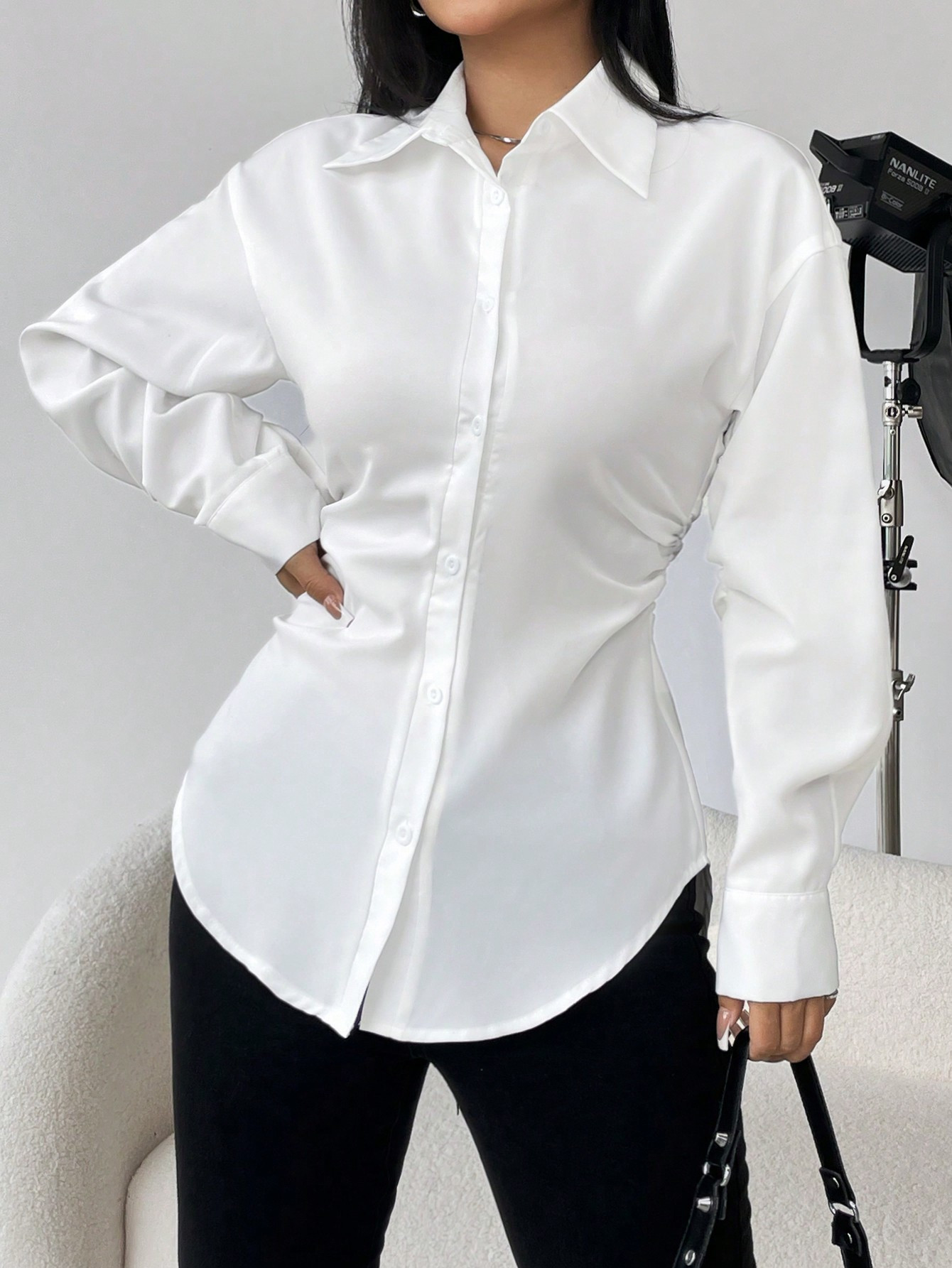 SHEIN MOOSTA Solid Button Front Drop Shoulder Shirt | SHEIN