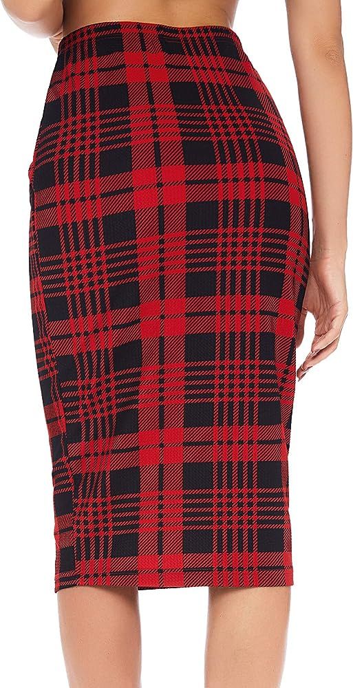 Floerns Women's Knee Length High Waist Midi Bodycon Plaid Pencil Skirt | Amazon (US)
