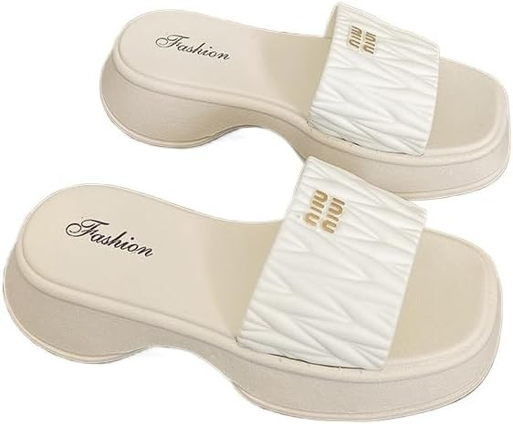 Women's thick-soled one-word slippers, non-slip soft-soled sandals for summer wear, fashionable d... | Amazon (US)