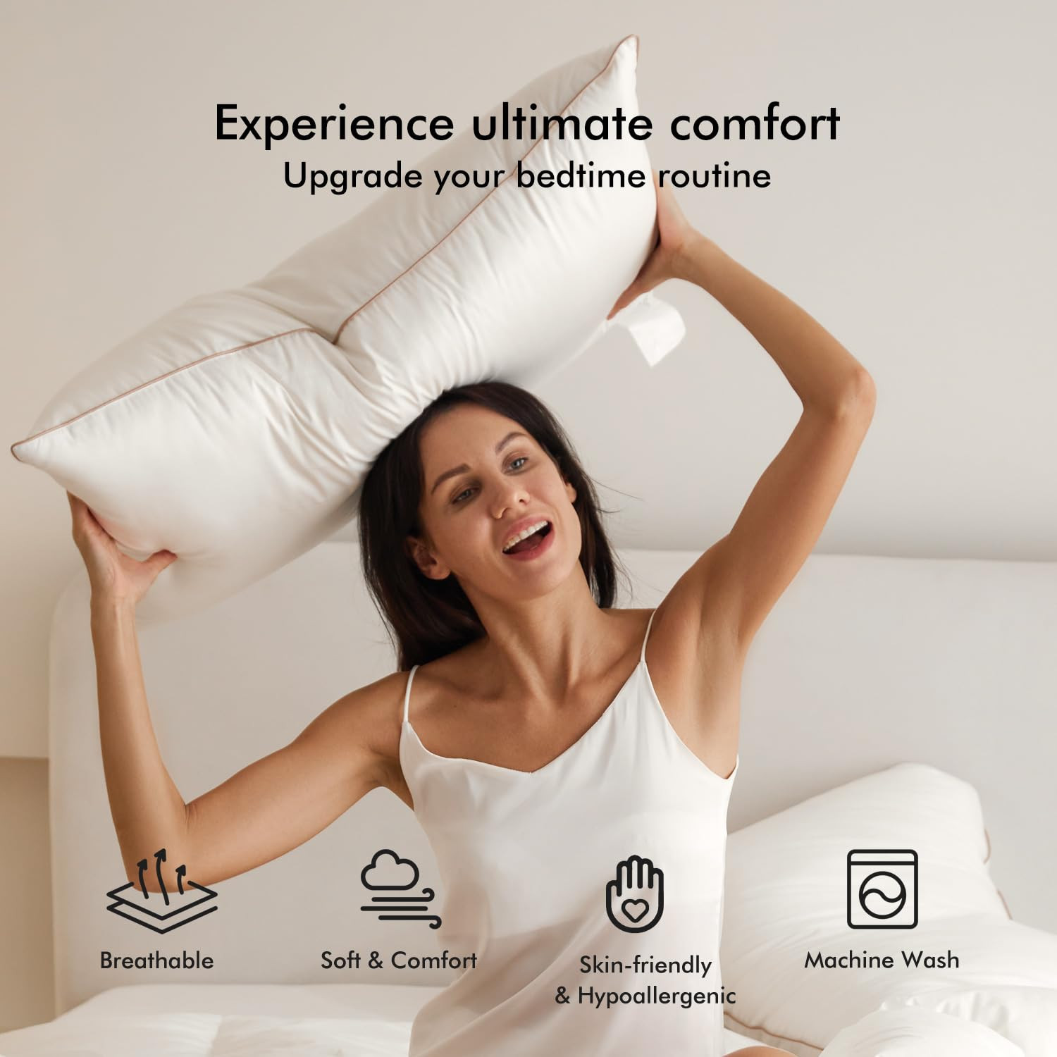 Royoliving Premium Feather Down Bed Pillows for Sleeping Queen Size Pack of 2-100% Cotton Fabric,... | Amazon (US)
