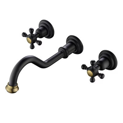 SUMERAIN Wall Bathroom Sink Faucet, Classic Lavatory Vessel Sink Faucet with Valve, Black and Gold | Target
