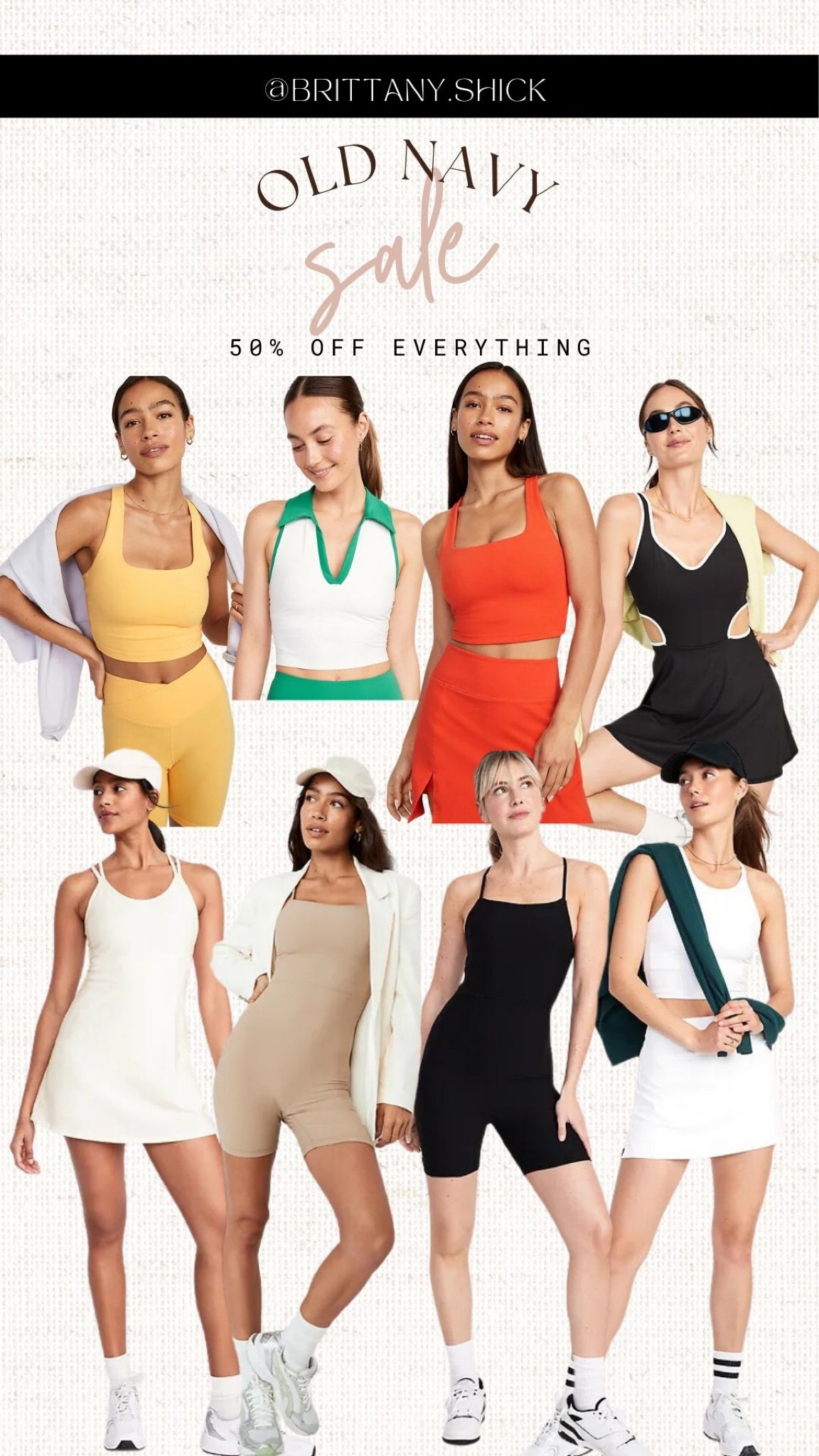 Old Navy Memorial Day Sale
50% Off Everything
Activewear skorts dress traveler dress onesie one piece sets collar crop top sports bras athleisure 

#LTKfit #LTKsalealert #LTKunder50