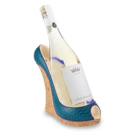 9"" Fashion Avenue Women's Decorative Blue Wave Wedge Shoe Wine Bottle Holder | Walmart (US)
