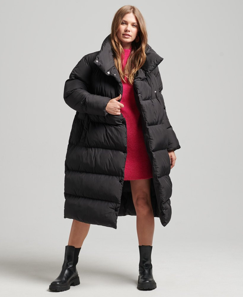 Womens - Longline Puffer Coat in Black | Superdry | Superdry (UK)
