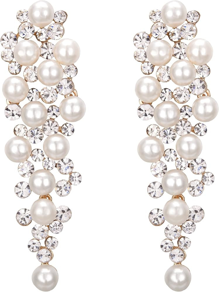 BriLove Women's Wedding Bridal Crystal Simulated Pearl Multi Beaded Cluster Chandelier Dangle Earrin | Amazon (US)