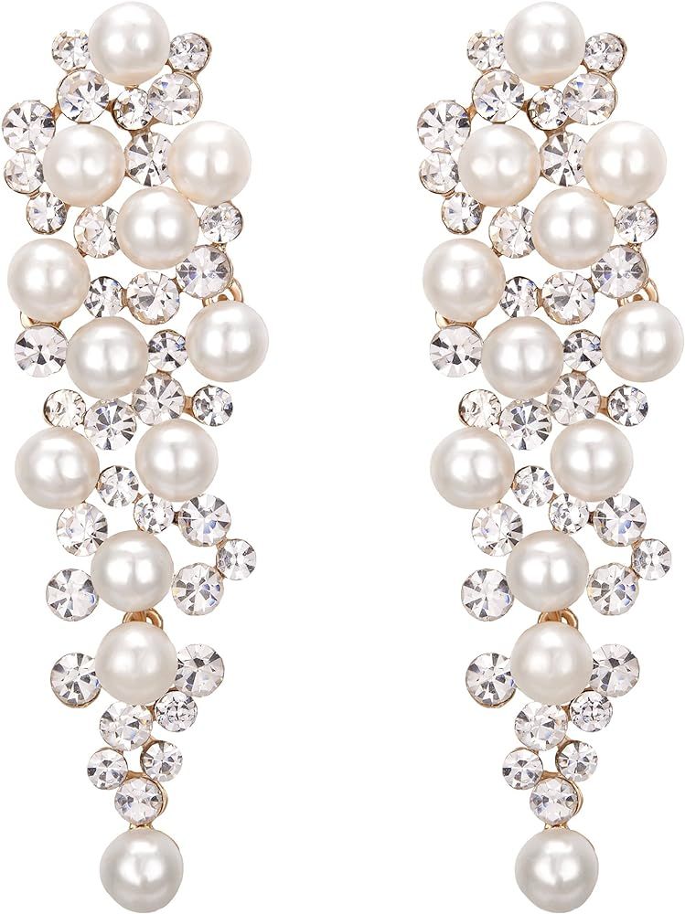 BriLove Women's Wedding Bridal Crystal Simulated Pearl Multi Beaded Cluster Chandelier Dangle Earrin | Amazon (US)