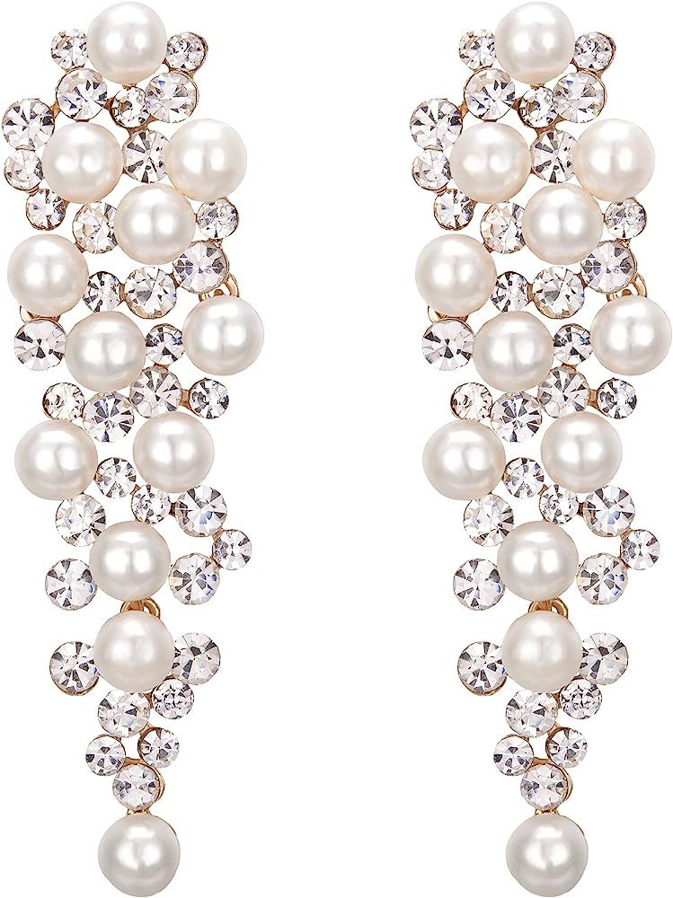 BriLove Women's Wedding Bridal Crystal Simulated Pearl Multi Beaded Cluster Chandelier Dangle Earrin | Amazon (US)