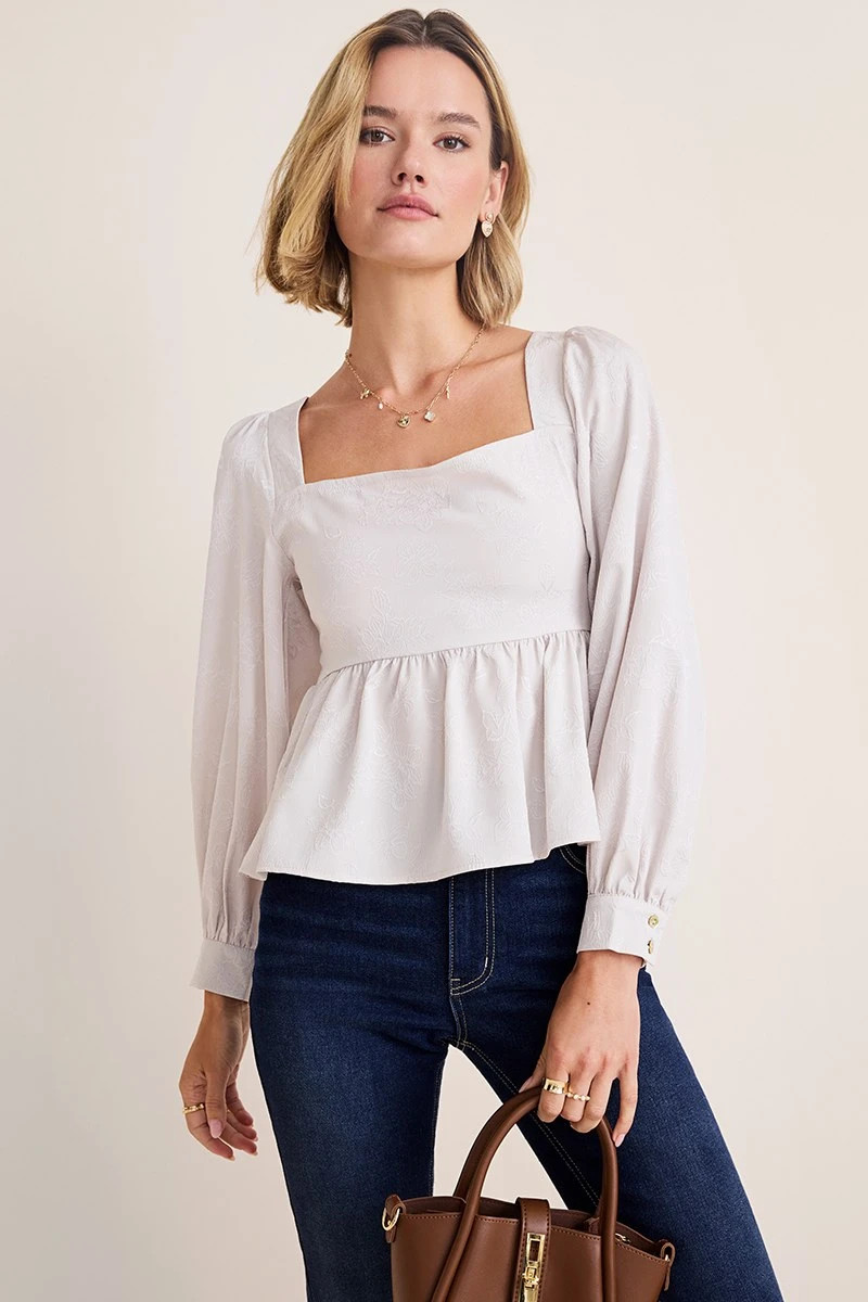 Jackie Long Sleeve Jacquard Blouse | Francesca's