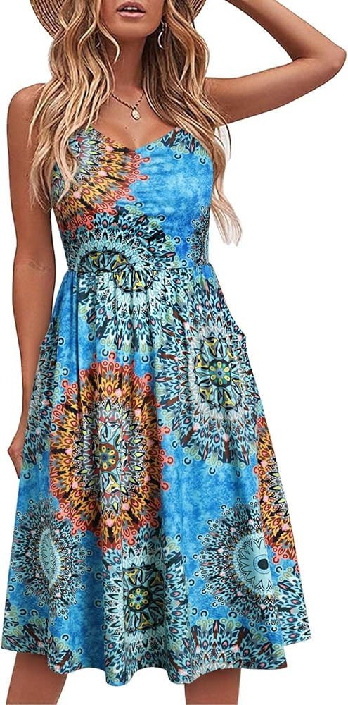 YATHON Casual Dresses for Women Sleeveless Cotton Summer Beach Dress A Line Spaghetti Strap Sundr... | Amazon (US)