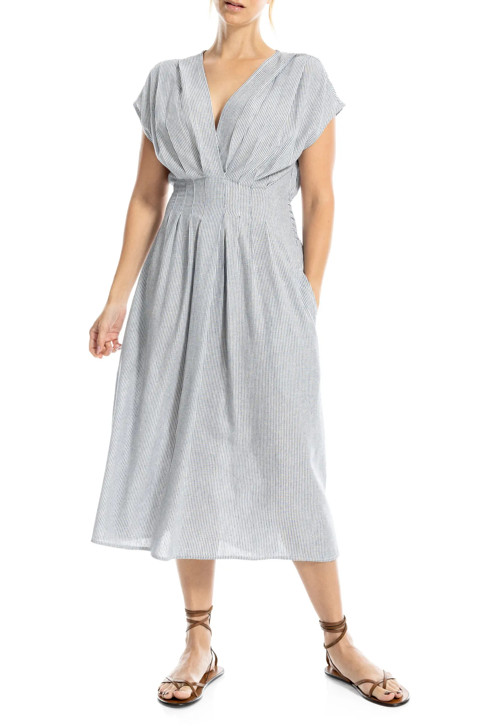 Stripe Cap Sleeve Front Tuck Midi Dress (Women) | Nordstromrack | Nordstrom Rack
