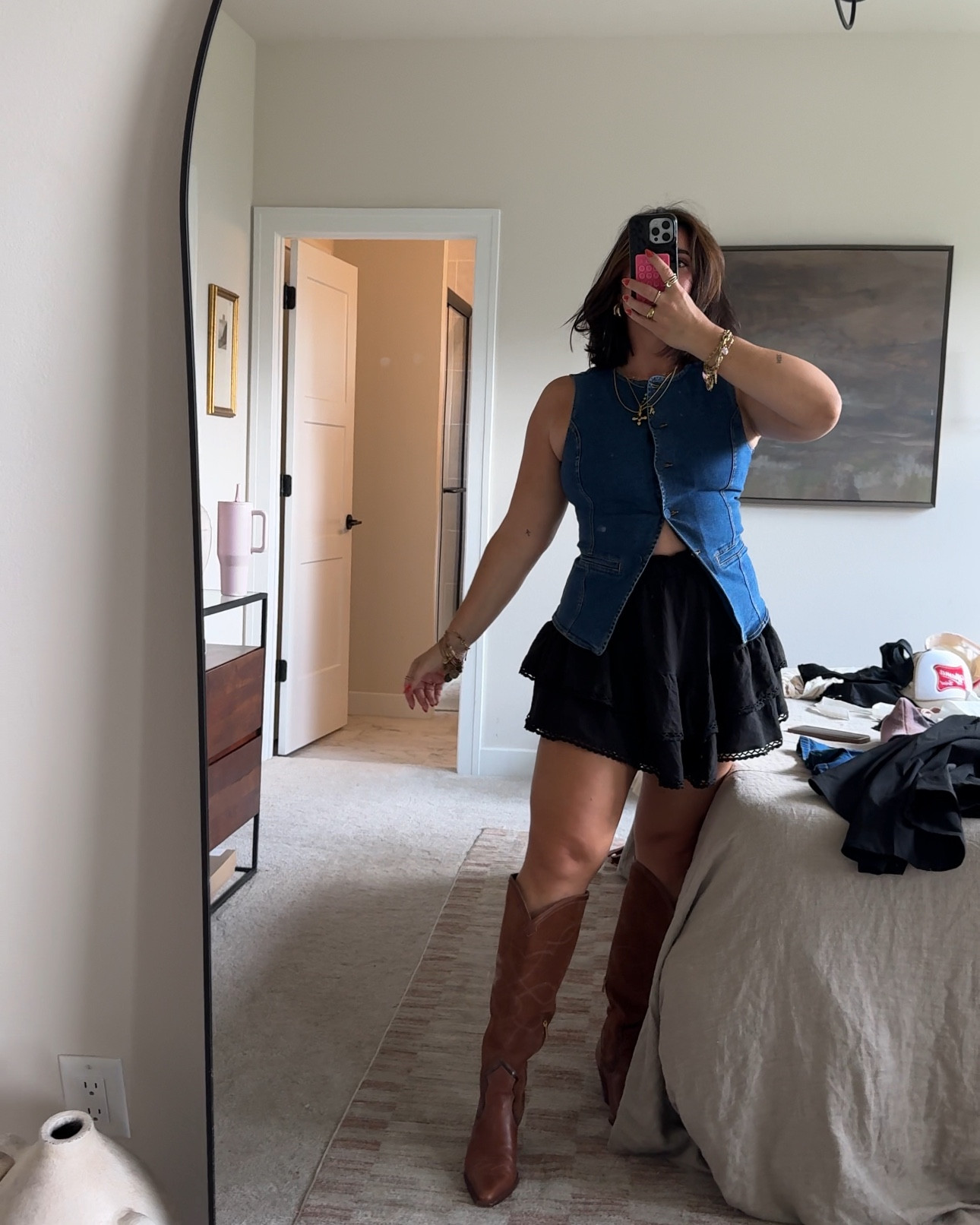 Country concert outfit ideas for summer style. Midsize concert outfit. Mom style. Size M in tops and L in skort! Red boots fit my 15” calf. 

#LTKStyleTip #LTKParties #LTKMidsize