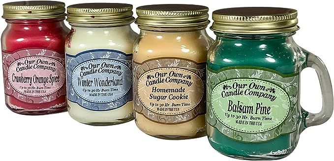 Our Own Candle Company 4 Pack Christmas Assortment Mini Mason Jar Candles - 3.5 Oz Balsam Pine, 3... | Amazon (US)