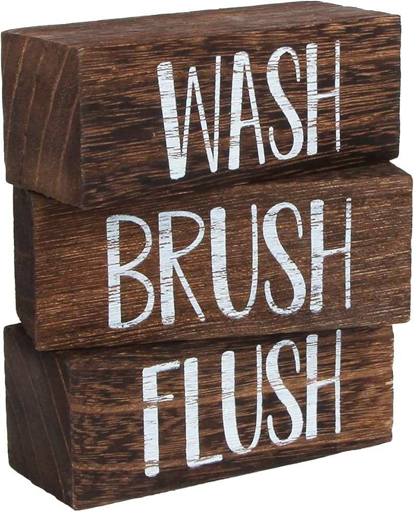 J JACKCUBE DESIGN Wash Brush Flush Bathroom Signs, Funny Farmhouse Classic Rustic Wooden Sign Box... | Amazon (US)