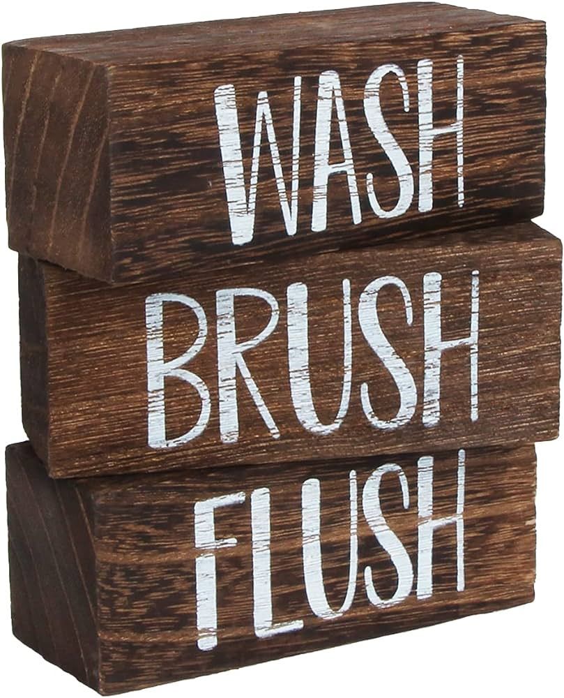 J JACKCUBE DESIGN Wash Brush Flush Bathroom Signs, Funny Farmhouse Classic Rustic Wooden Sign Box... | Amazon (US)