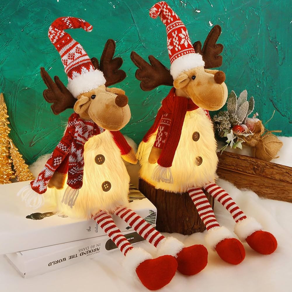 Juegoal 2 Pack Lighted Christmas Reindeers with Dangling Legs, 23 Inch Handmade Plush Rudolph Elk... | Amazon (US)