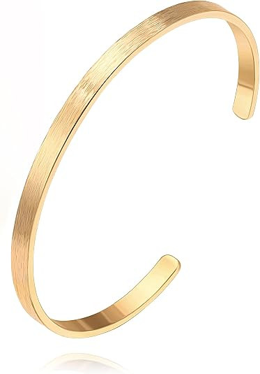 18K Gold Plated Open Cuff Bangle for Women Statement Brushed/Hammered/Textured Bracelet Layering ... | Amazon (US)