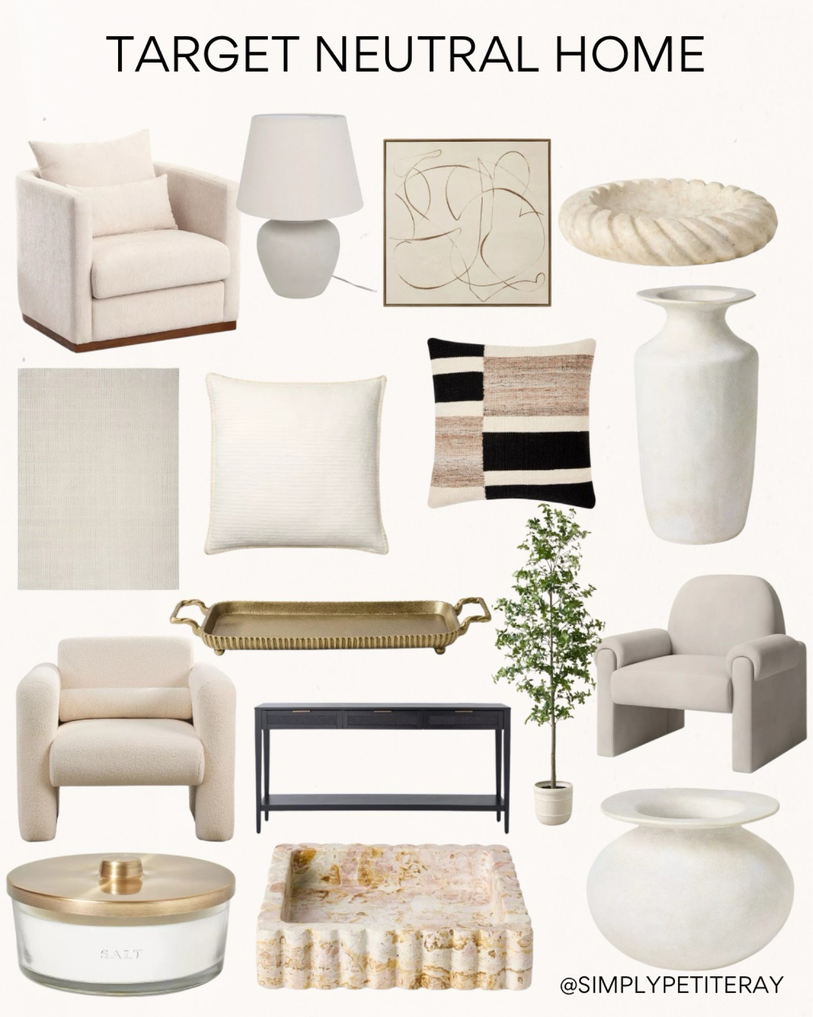 Elevate your home with these stunning neutral decor finds from Target! Whether you love cozy textures, modern minimalism, or timeless elegance, these budget-friendly pieces will transform your space. From plush seating and chic vases to statement trays and stylish pillows, these neutral home essentials are perfect for creating a warm and inviting atmosphere. Shop now to refresh your home with these must-have Target finds!  

#TargetStyle #NeutralHome #ModernDecor #HomeInspo #BudgetFriendlyDecor #HomeAesthetic #MinimalistDesign #ChicInteriors #TargetHome #CozyLiving #InteriorInspo #DecorLover #LTKHome #AffordableStyle #HomeDecorLover #LTKFinds #SimplyPetiteRay

#LTKHome