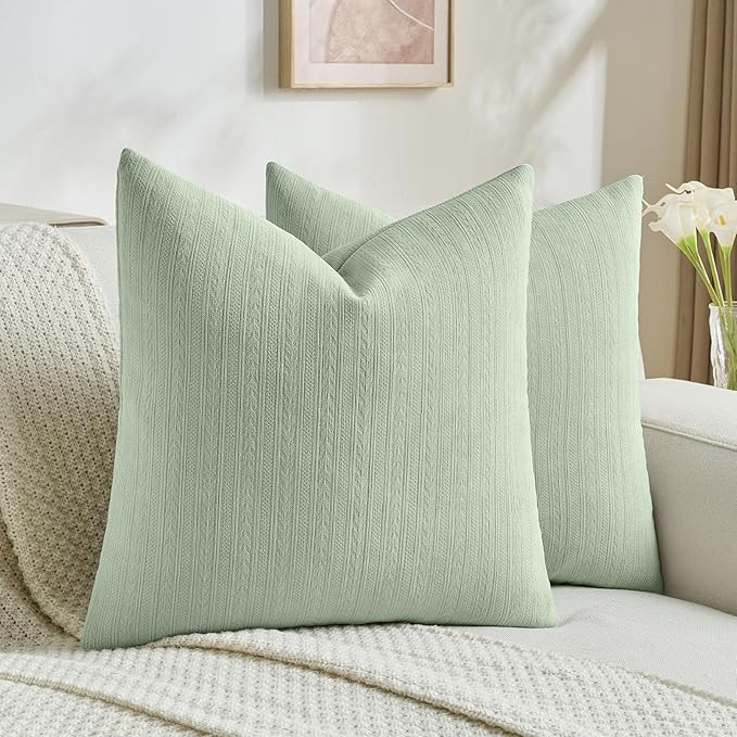 FUTEI Sage Green Decorative Throw Pillow Covers 18x18 Inch Set of 2,Soft Cozy Wheat Ear Striped P... | Amazon (US)