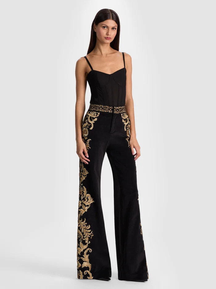 DYLAN EMBROIDERED VELVET PANT | Alice + Olivia
