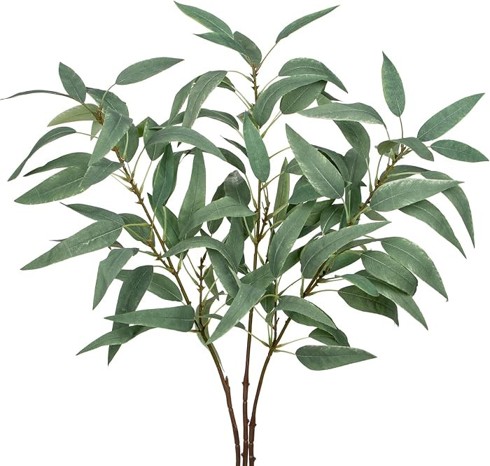 Faux Eucalyptus Stems Willow Eucalyptus Leaves 34\u201d Long Fake Salix Leaves 3 Pcs Artificial G... | Amazon (US)
