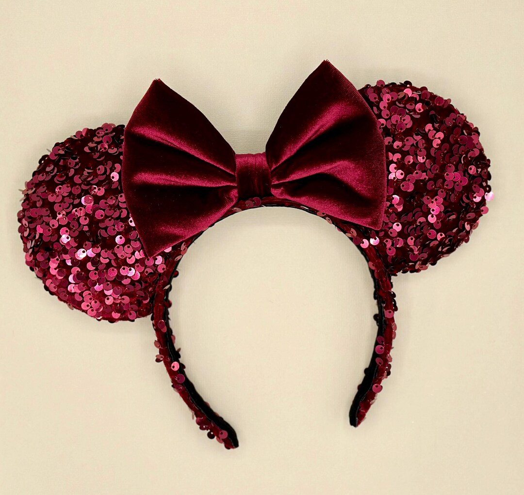 MADE TO ORDER Burgundy Velvet Sequin Mouse Ears | Holiday Ears | Minnie Ears | Christmas Ears | H... | Etsy (US)
