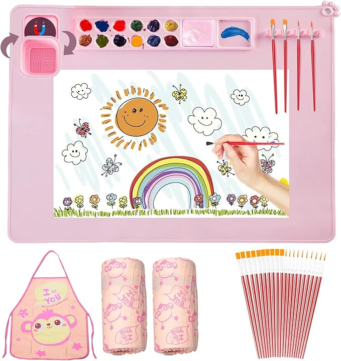 Silicone Painting Mat,Painting Stations Kit [1x Apron,1 Pair Oversleeve,20 Pieces Brushes] Craft ... | Amazon (US)