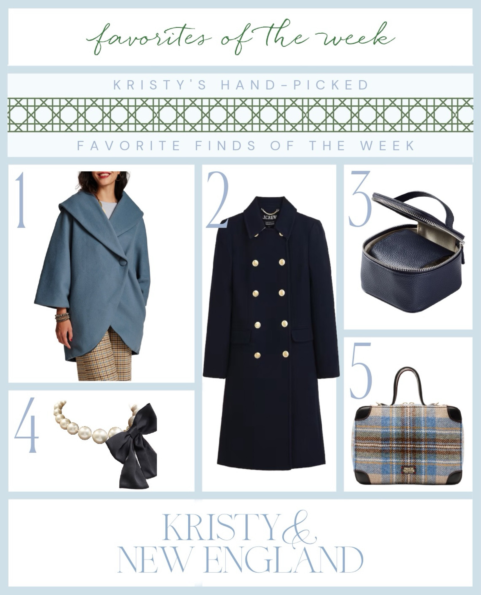 Blue wrap coat, navy wool jacket, travel jewelry organizer, wool plaid handbag, pearl necklace with black satin bow

#LTKmidsize #LTKover40 #LTKHoliday