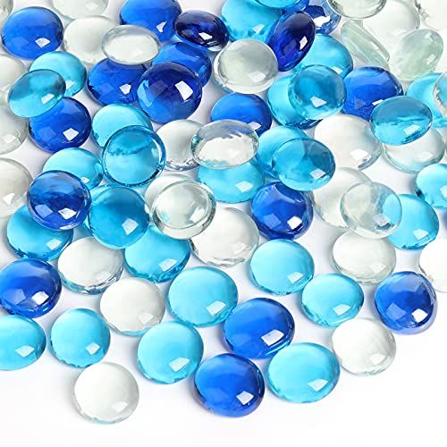 FUTUREPLUSX Flat Glass Marbles 1Lb, 100PCS Fill 0.3L Vol. Premium Blue Mixed Color Flat Gems Fish Ta | Amazon (US)