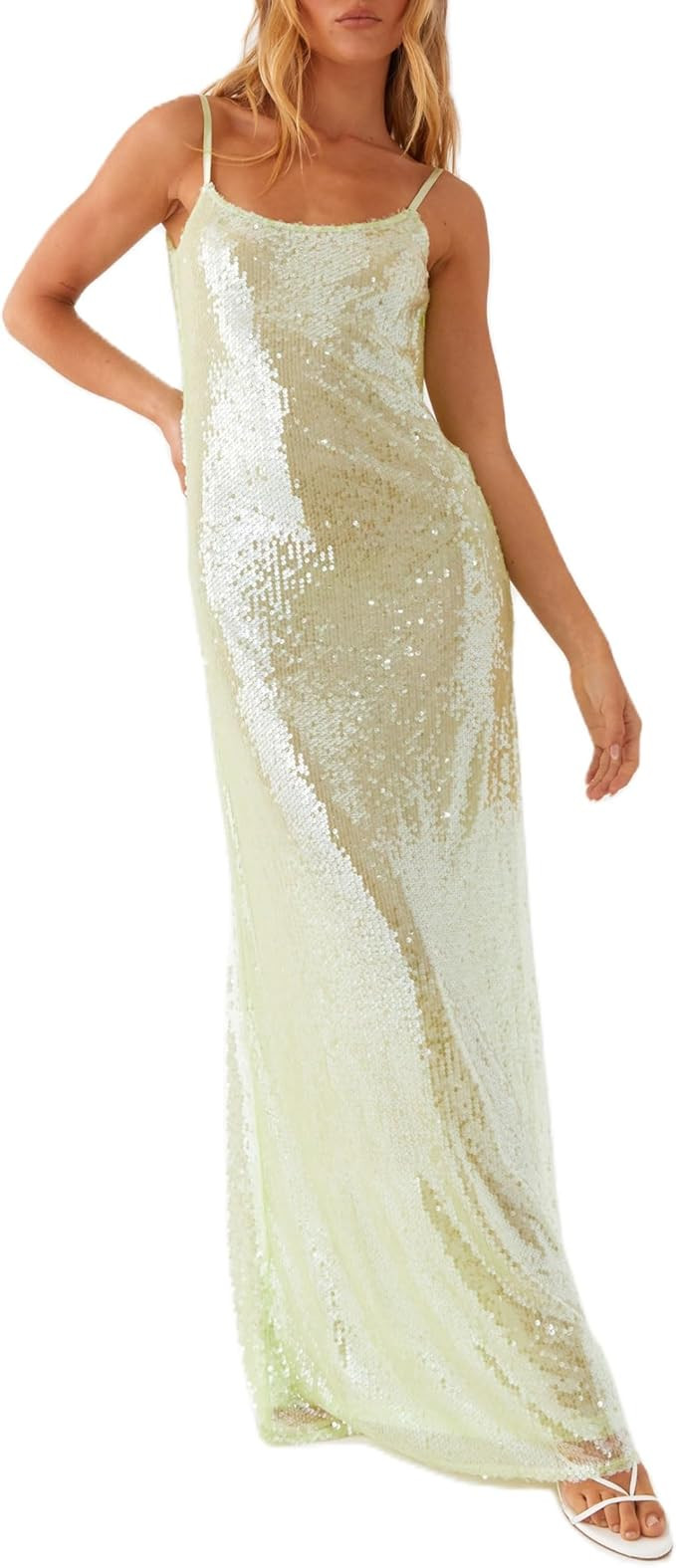 KMBANGI Women Y2K Sequin Sparkle Maxi Dress Sleeveless Backless Glitter Long Dress Rhinestone Cam... | Amazon (US)