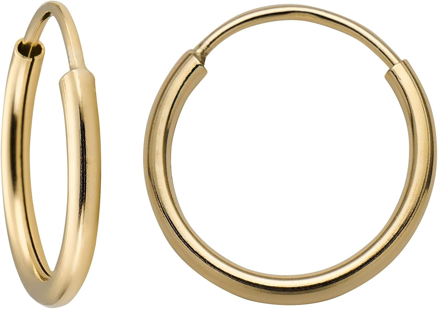14k Solid Gold Hoop Earrings For Women, Hypoallergenic, 1-mm thin, Round Endless Closure Gold Hoo... | Amazon (US)