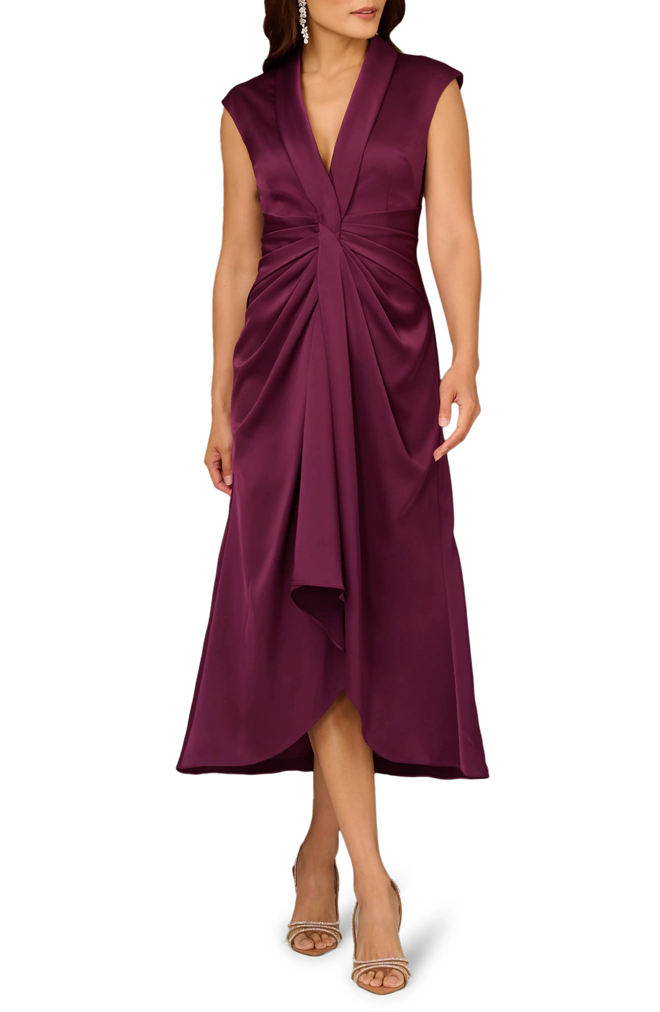 Aidan Mattox Crepe Back Satin Midi Dress (Women) | Nordstrom | Nordstrom