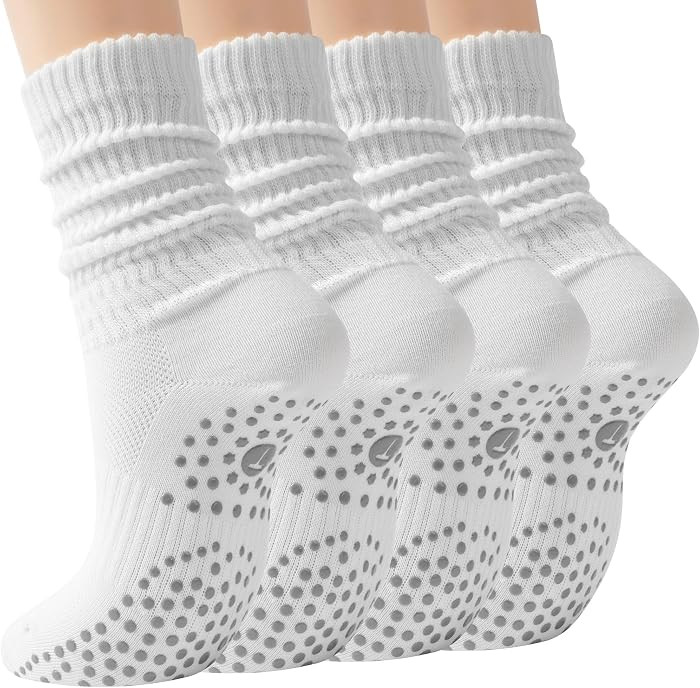 Pilates Slouch Crew Socks for Women, Grip Yoga Socks with Non Slip Grippers for Barre Ballet Danc... | Amazon (US)