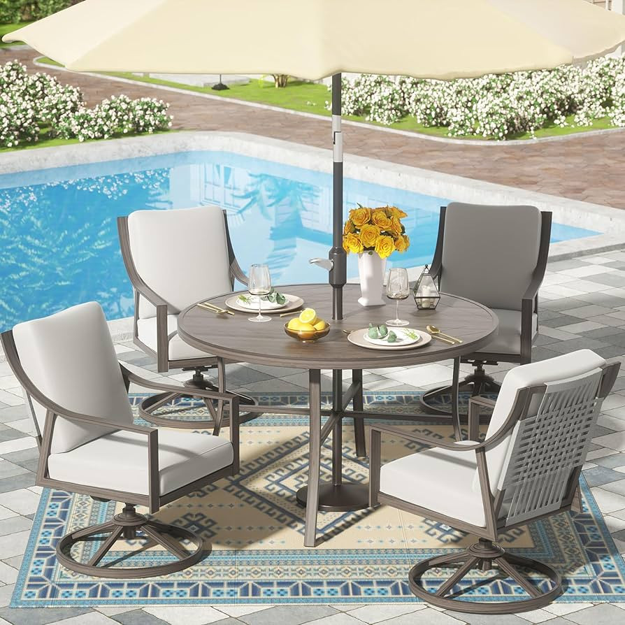 NATURAL EXPRESSIONS 5-Piece Outdoor Patio Dining Set, 4pcs Patio Swivel Rocking Chairs and 38’... | Amazon (US)