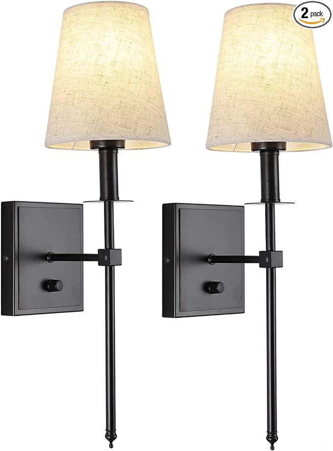 Rizzyluz Led Wall Sconces Set of Two, Black Bathroom Vanity Light with On Off Dimmer Switch, Wall... | Amazon (US)