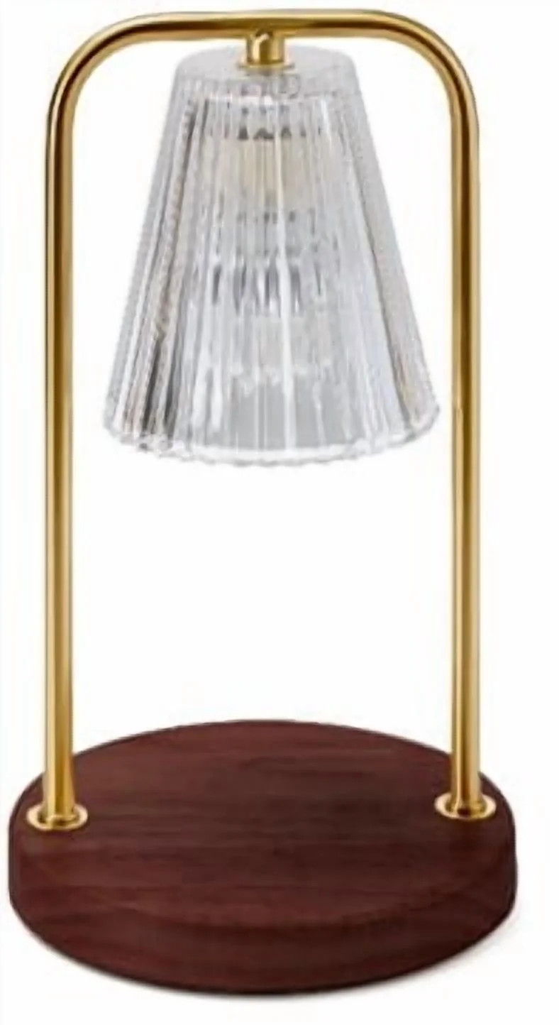 Better Homes & Gardens Clear Glass Shade Candle Warmer with Brass Hardware and Dark Wood Base | Walmart (US)