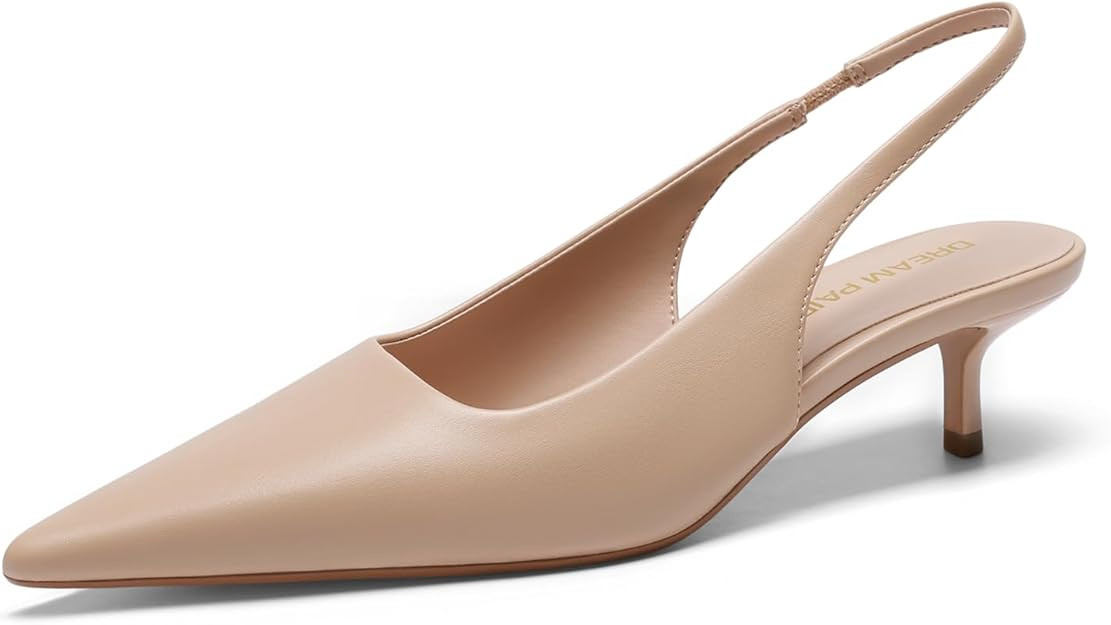 DREAM PAIRS Women's Kitten Heels Slingback Low Closed Toe Comfortable Pumps Pointed Toe Wedding P... | Amazon (US)