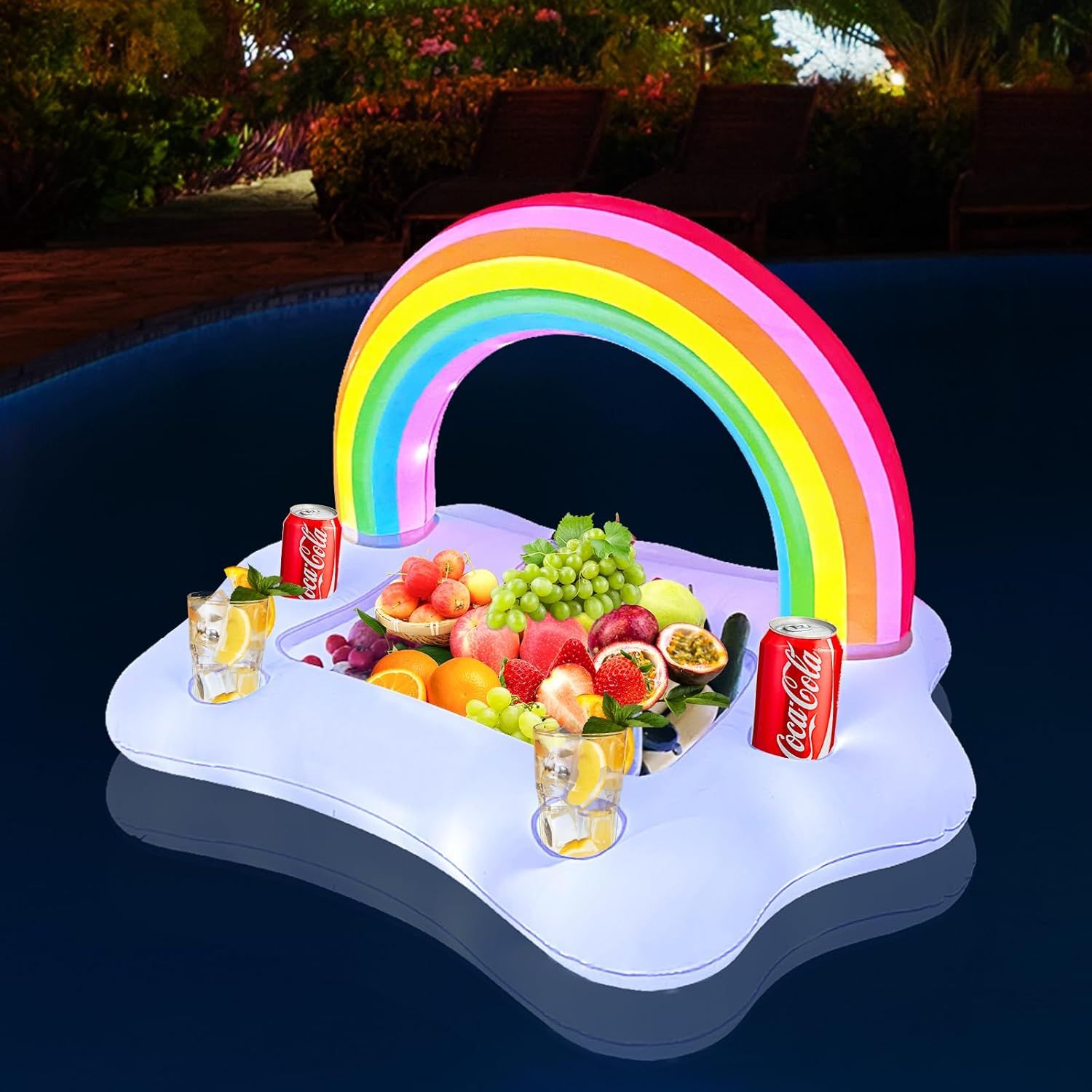 Rainbow Cloud Floating Drink Holder for Pool with Solar Colorful Lights, Inflatable Drink floatie... | Amazon (US)