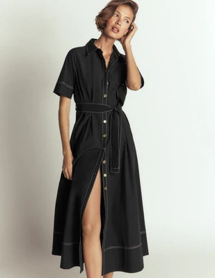 Boden Women's Sarah Cotton Midi Shirt Dress in Black | Size 0 | Boden (US)