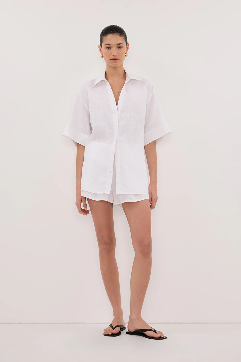 HELENA WHITE SHORT SLEEVE LINEN SHIRT | DISSH