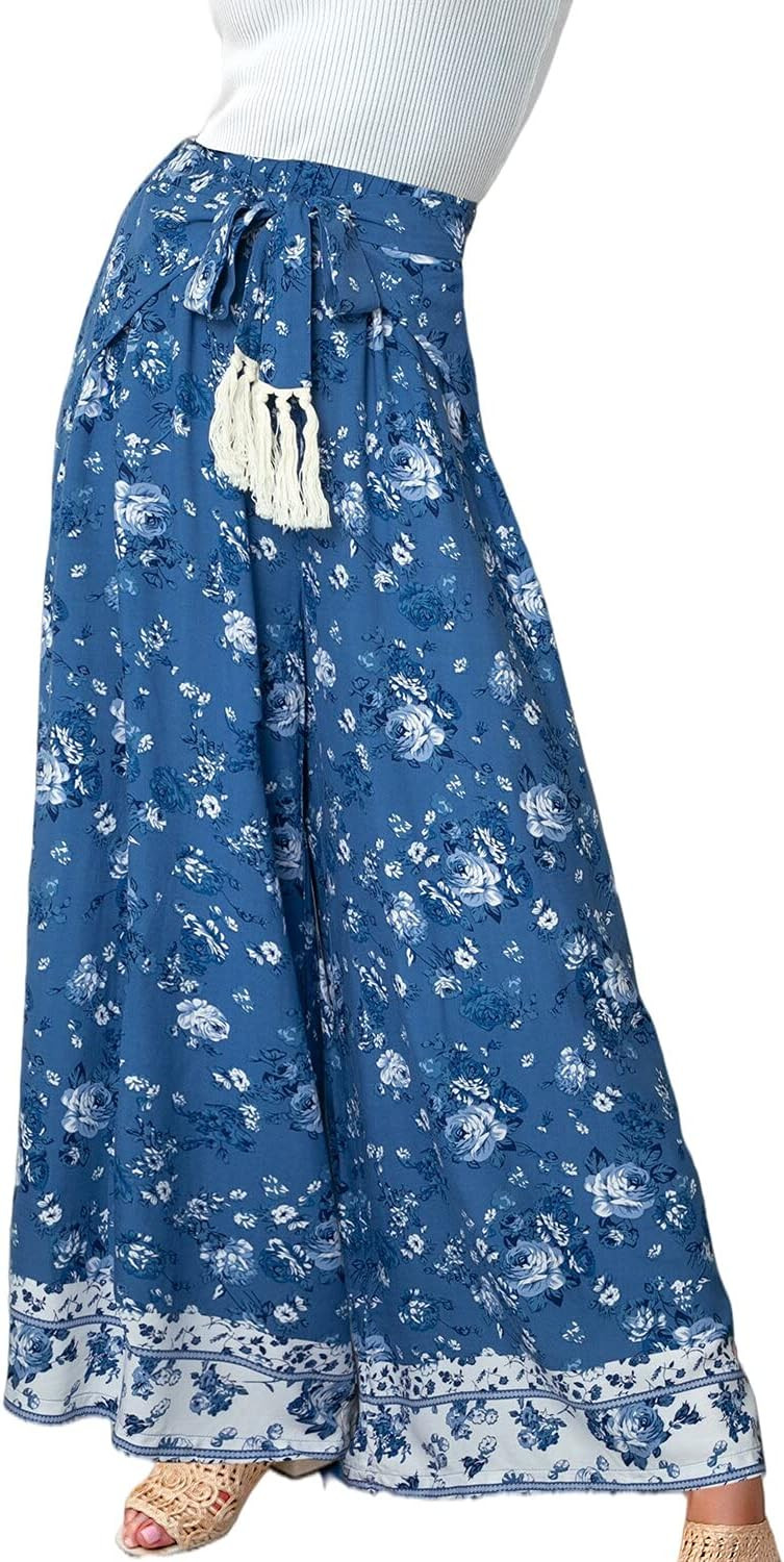 Eteviolet Women's Boho High Waisted Palazzo Pants Summer Beach Wide Leg Flowy Pants | Amazon (US)