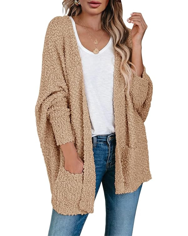 Saodimallsu Women's Chunky Popcorn Cardigan Oversized Open Front Boyfriend Batwing Long Sleeve Fu... | Amazon (US)