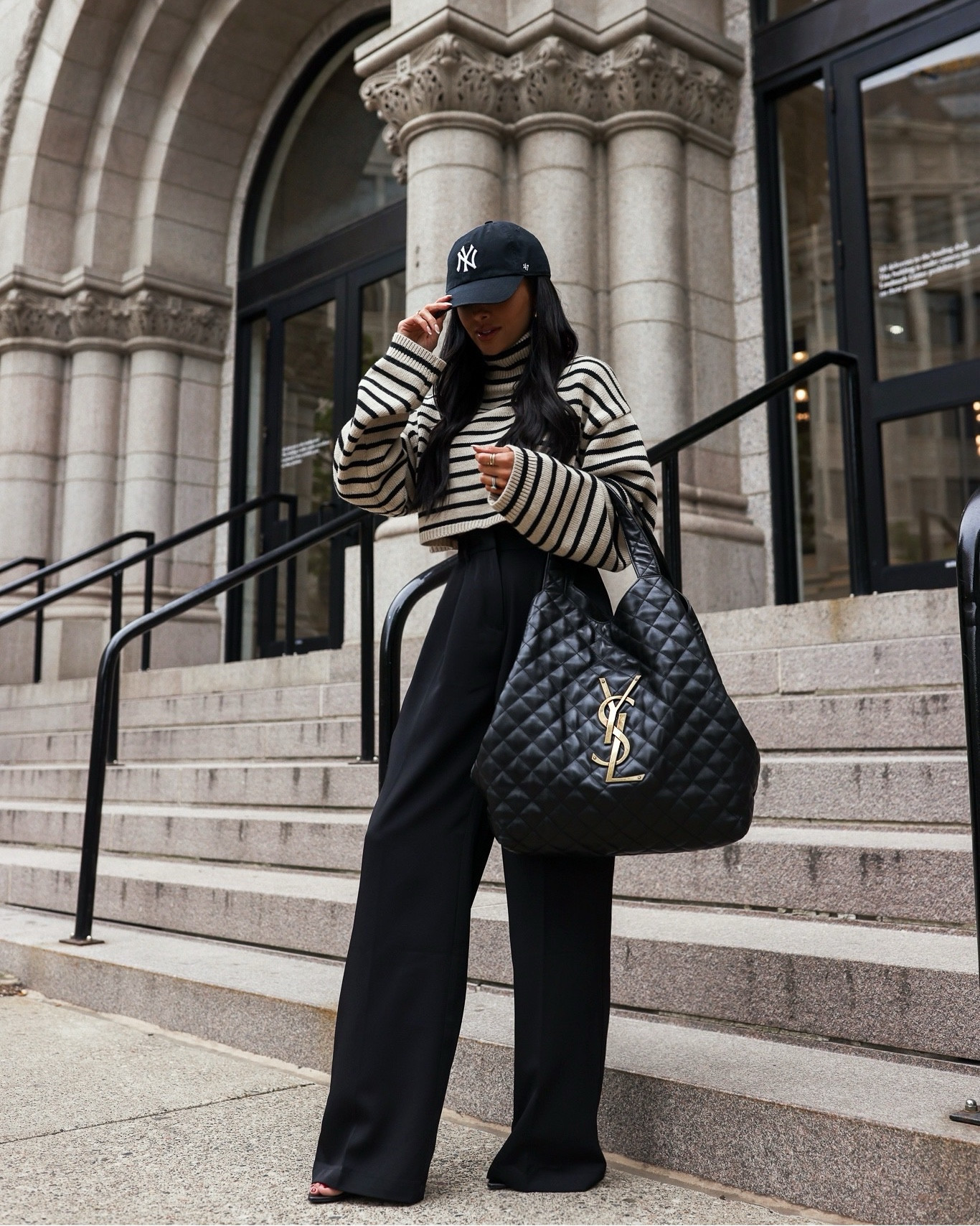 Transitional fall outfit 
Similar striped sweater 
Amazon wide leg pants under $40
Saint Laurent maxi tote


#LTKSeasonal #LTKStyleTip #LTKFindsUnder100