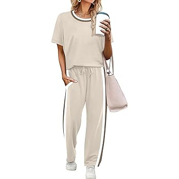 WIHOLL 2 Piece Lounge Sets for Women Matching Set Summer Outfits Short Sleeve Tops Wide Leg Pants... | Amazon (US)