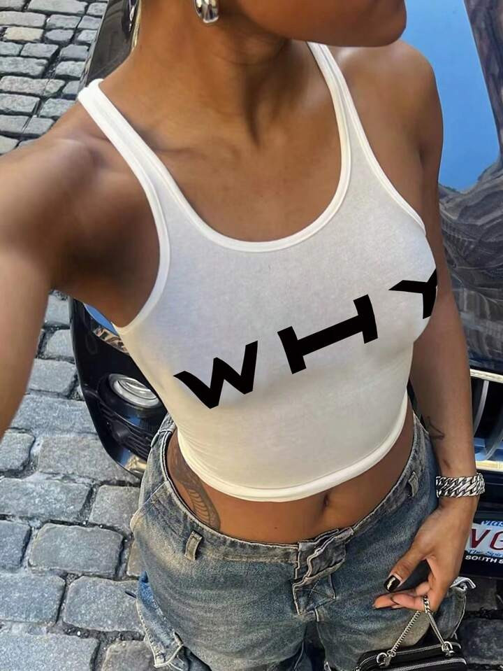 SHEIN EZwear Women's Summer Slim Fit Crop Top With Letter Printing | SHEIN