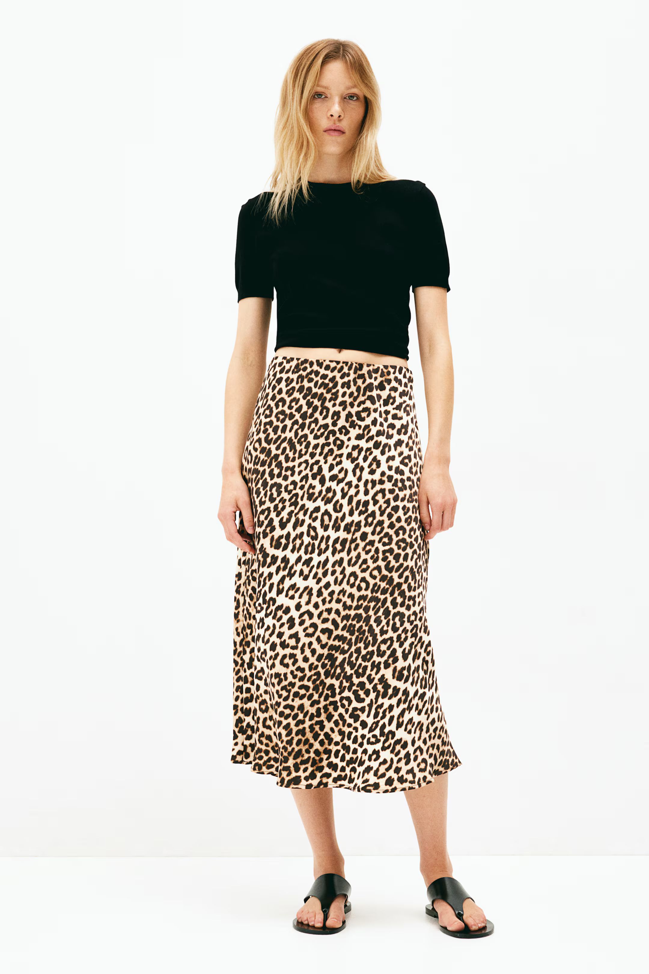 Midi Skirt - High waist - Midi - Beige/leopard print - Ladies | H&M US | H&M (US + CA)